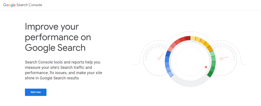 Page d'accueil de Google Search Console.