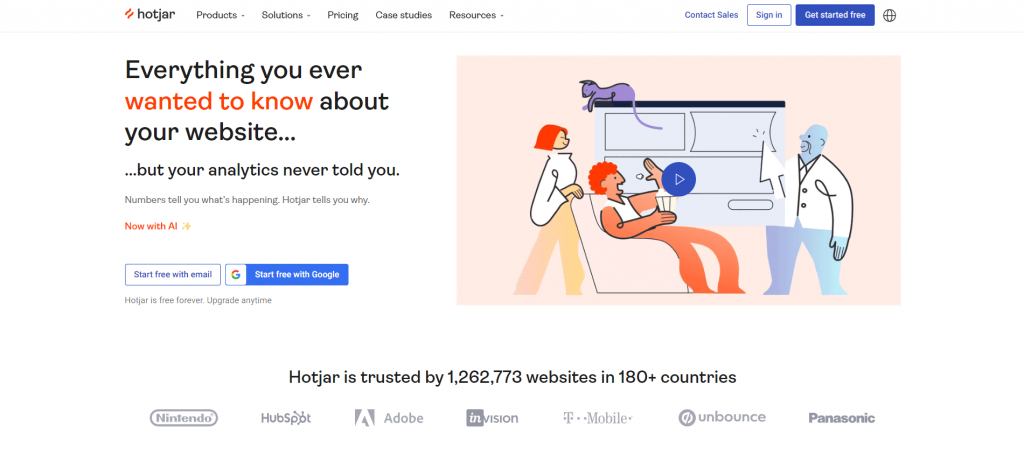 La page d'accueil du site Hotjar