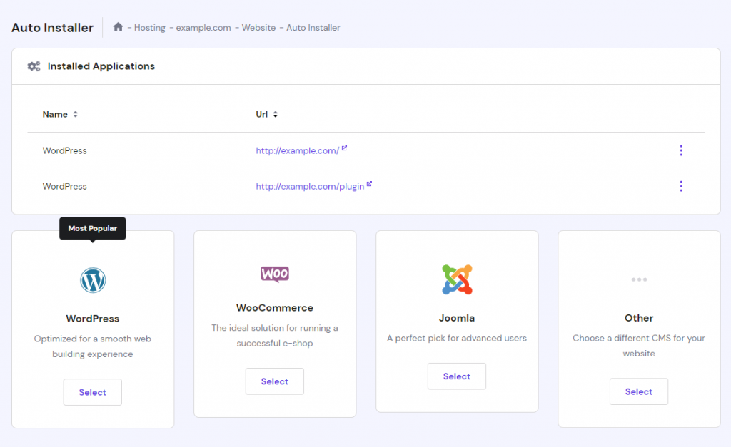 The auto-installer feature in hPanel.