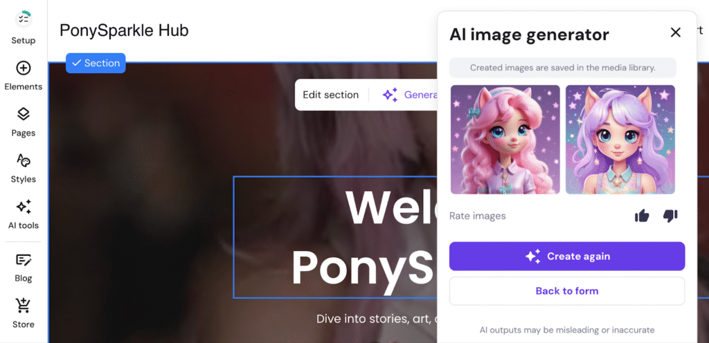 Hostinger Website Builder's AI image generator feature