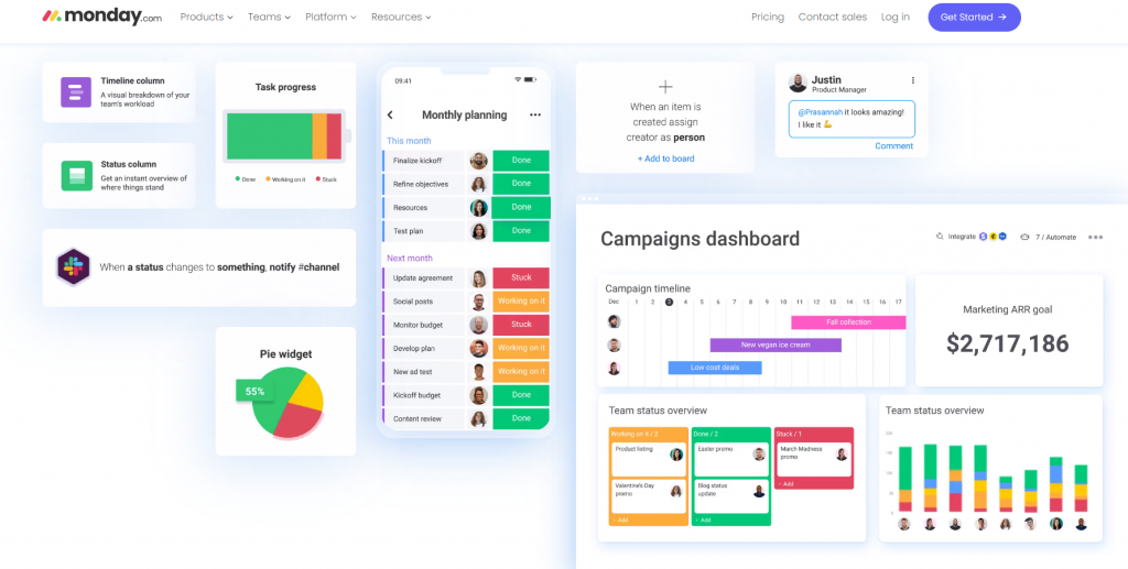 monday.com's interface displayed on its homepage.