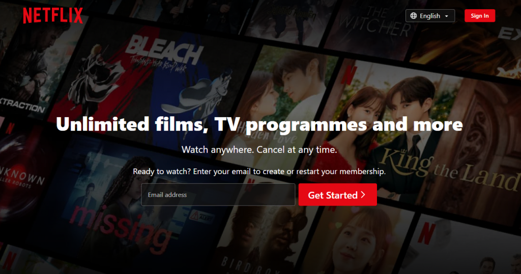 La landing page de Netflix.