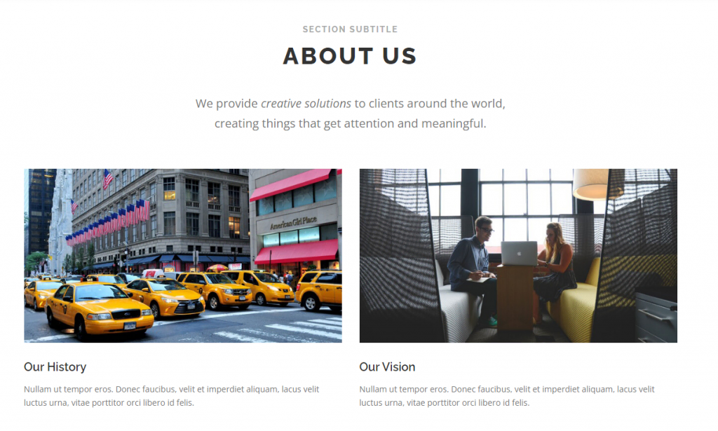 La section « About Us » du site démo de OnePress