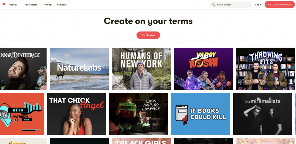 Patreon landing page