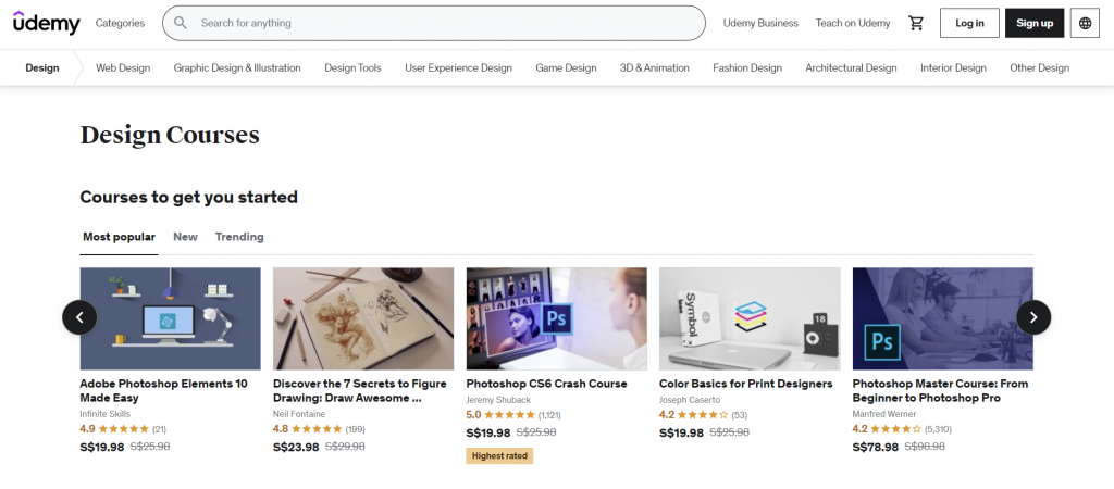 Udemy's design courses page