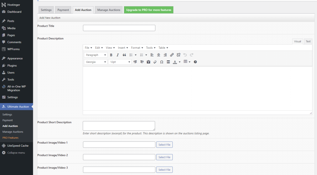 Adding an auction using a plugin