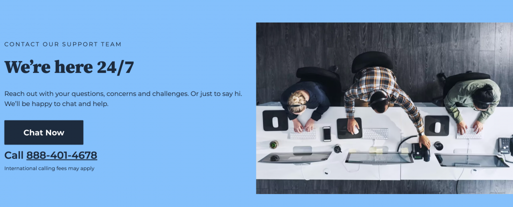 Bluehost customer support team contact page