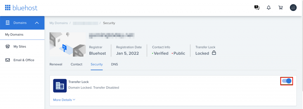  Bluehost domain transfer lock