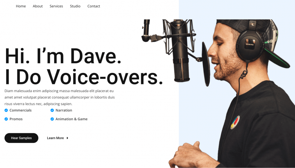 A landing page of a personal website