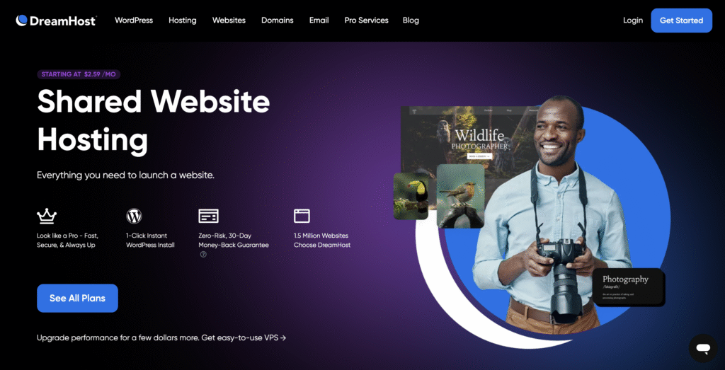 DreamHost web hosting landing page