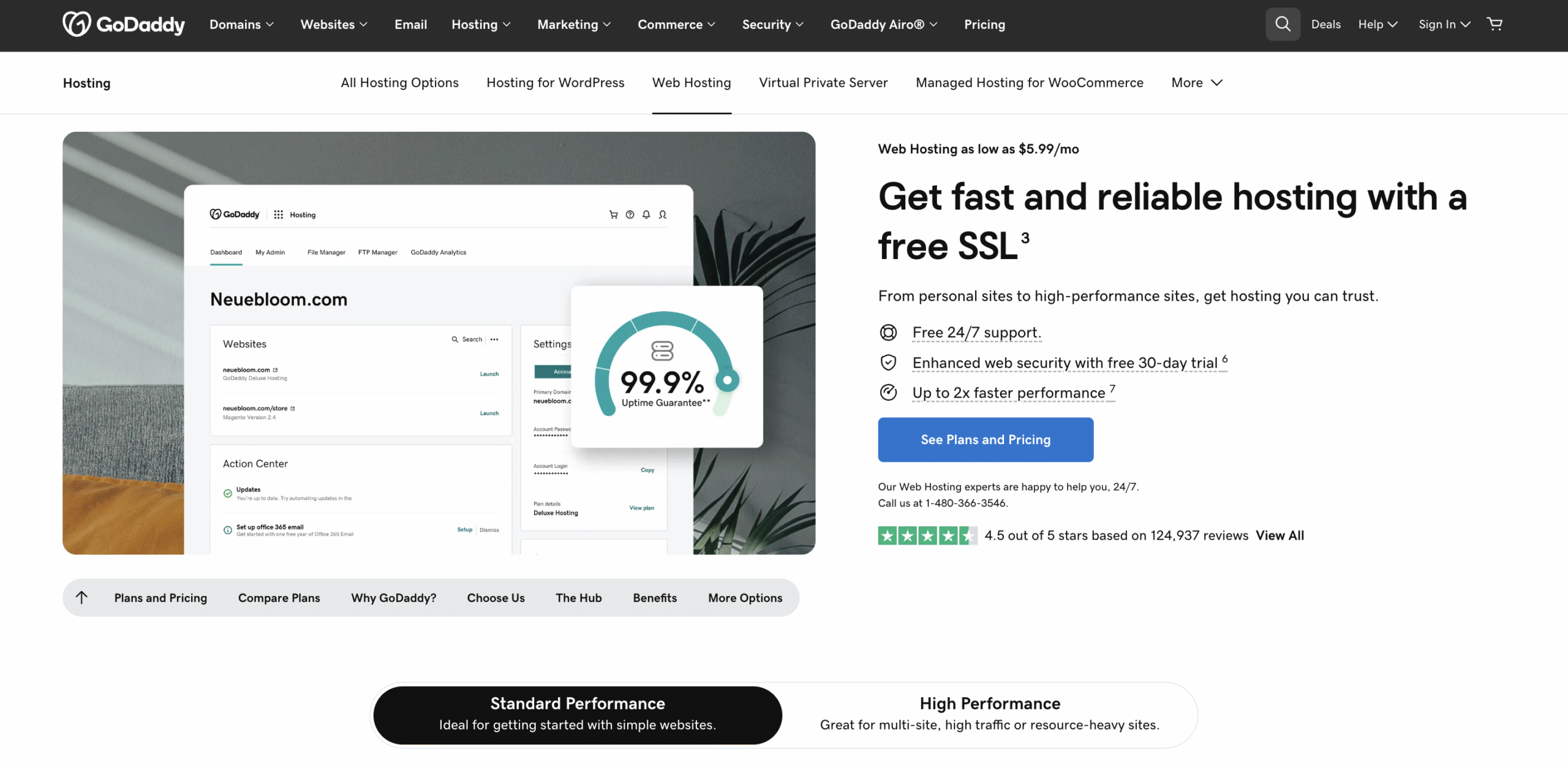 GoDaddy web hosting landing page
