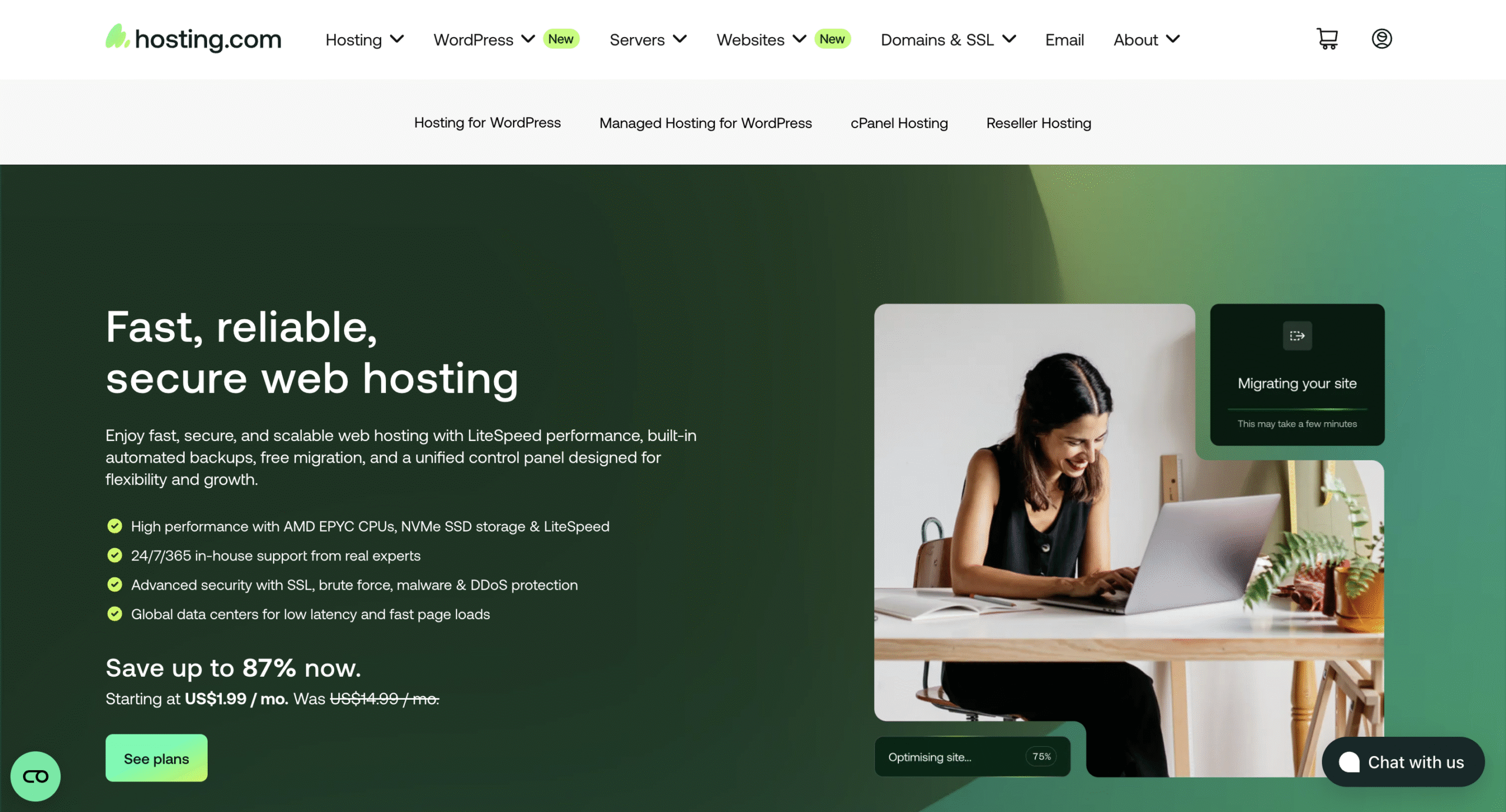 Hosting.com web hosting landing page