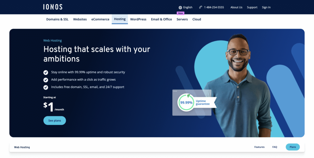 Ionos web hosting landing page