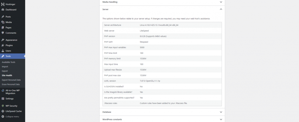 WordPress Site Health page.