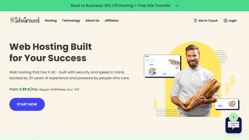 SiteGround web hosting landing page