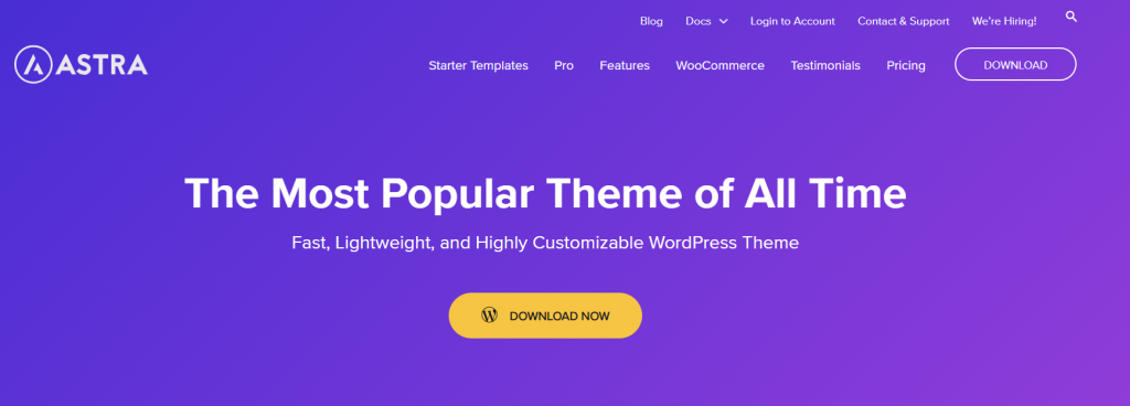 The homepage of Astra