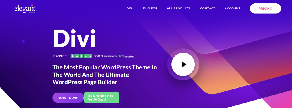 The homepage of Divi
