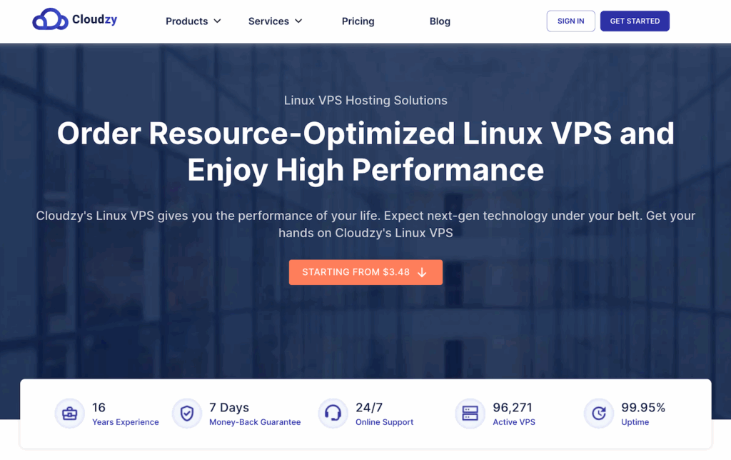 Cloudzy VPS hosting landing page