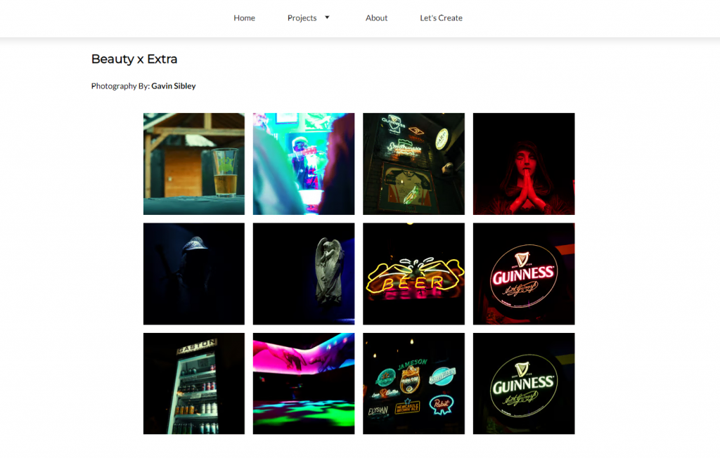 Page de projet GX Photos en grille