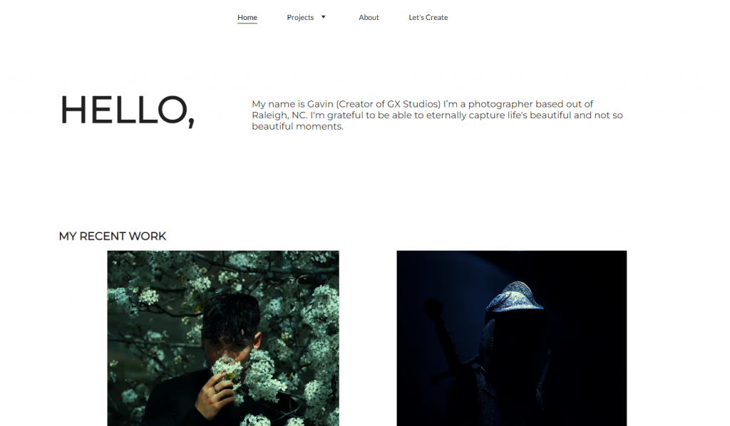 Page d'accueil du site web de GX Photos