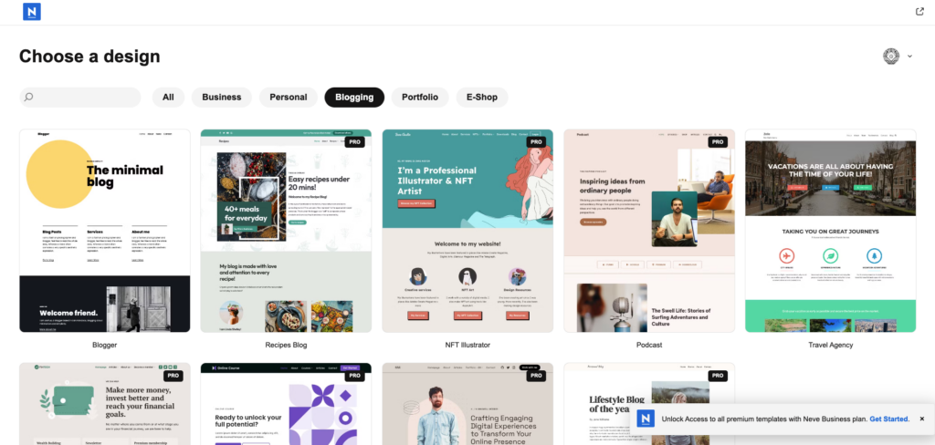 Neve's library of starter sites