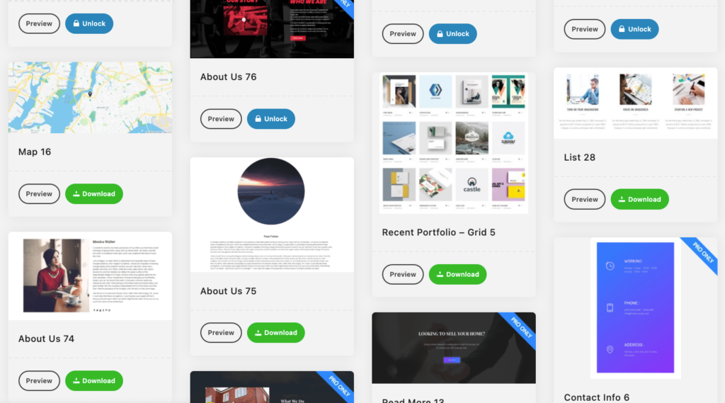 Phlox's template kits, featuring custom layouts for sections