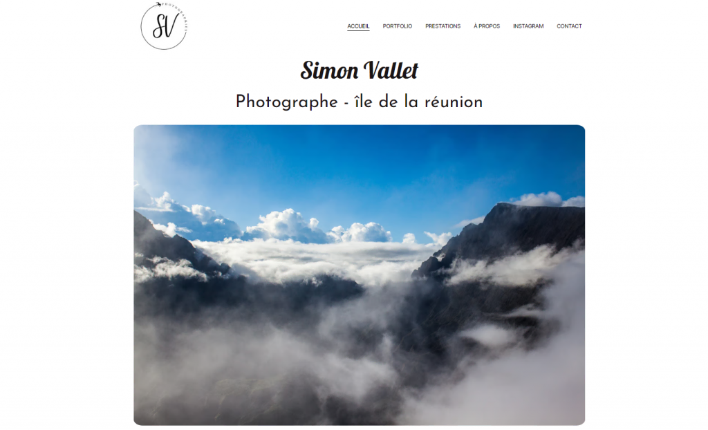Page d'accueil du site de Simon Vallet Photographe