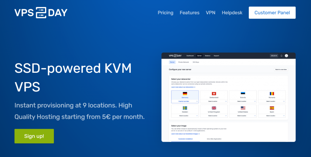 VPS2Day website landing page