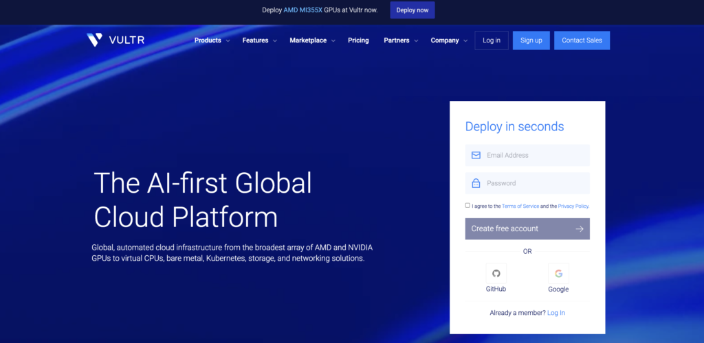 Vultr home page
