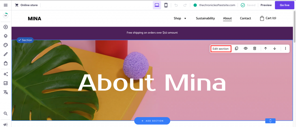 website builder edit section option