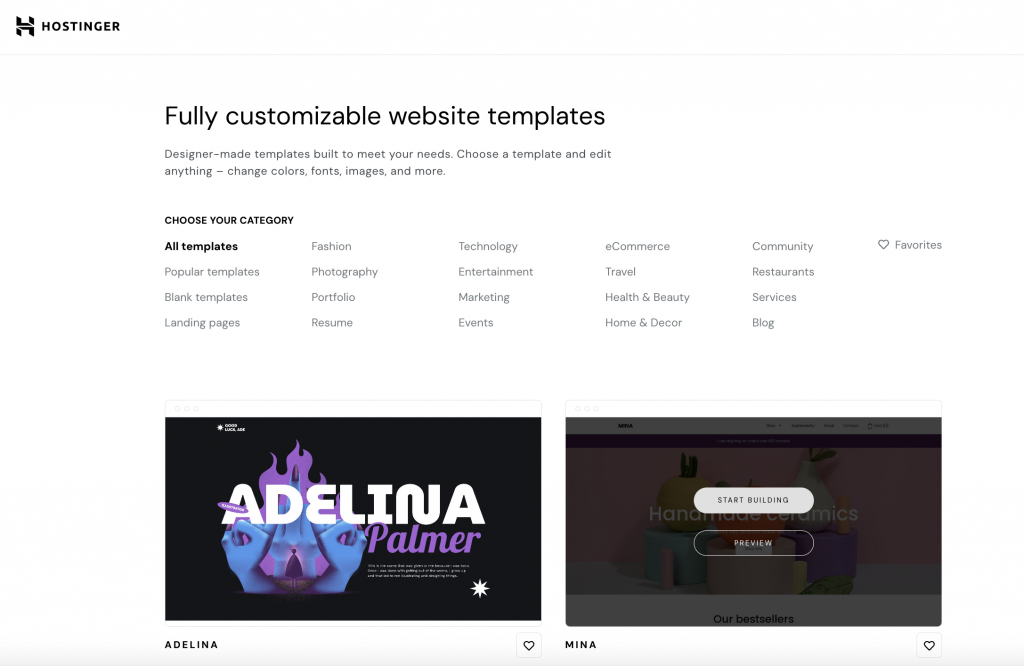 Hostinger website builder template library