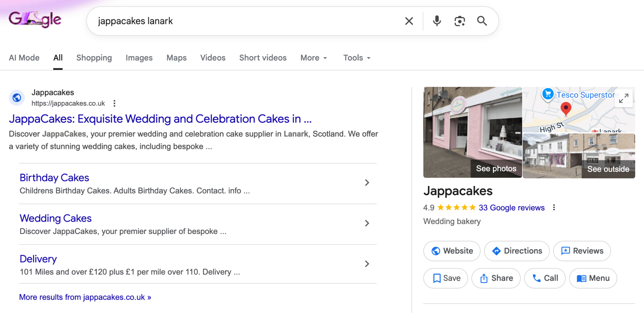 Local SEO results for Jappacakes