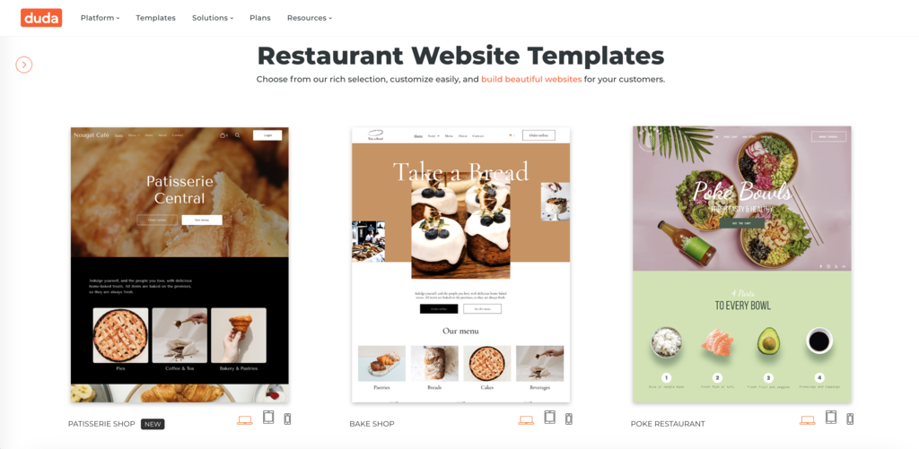 Duda restaurant template library
