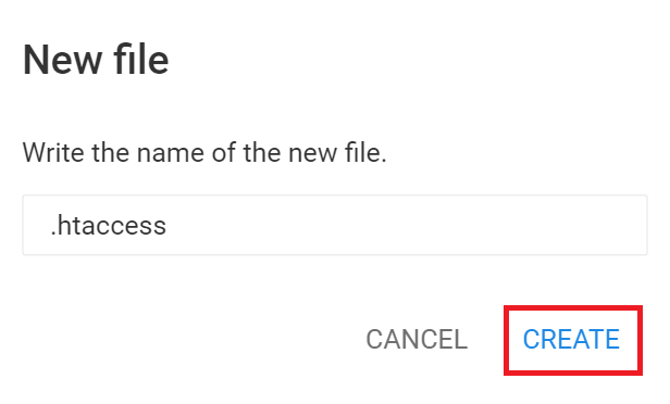 The CREATE button in hPanel's File Manager