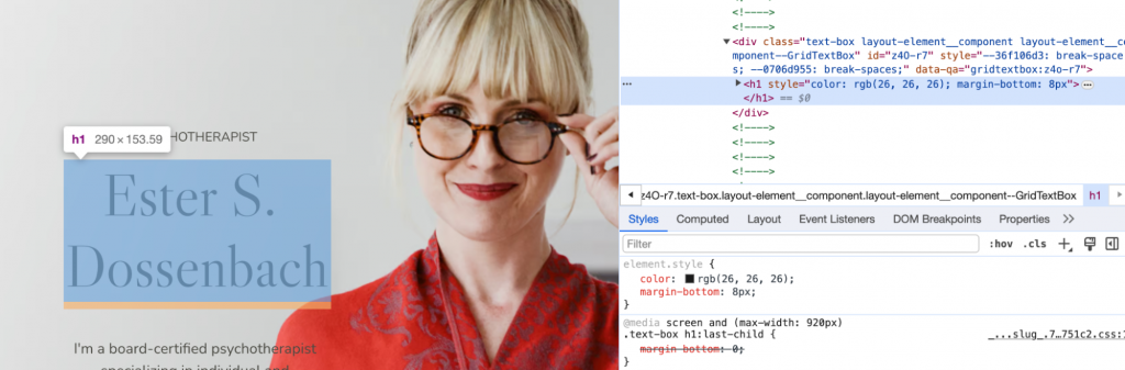 Close up of Google Chrome DevTools
