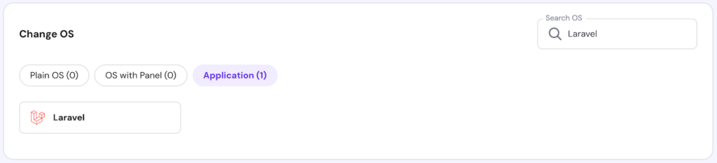 The Laravel VPS template on hPanel's operating system configuration menu