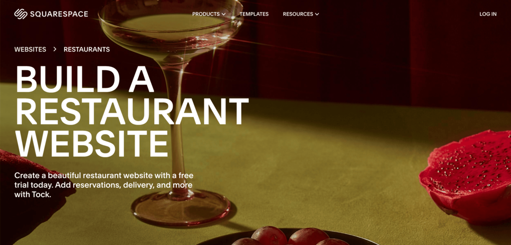 Squarespace restaurant website builder landing page