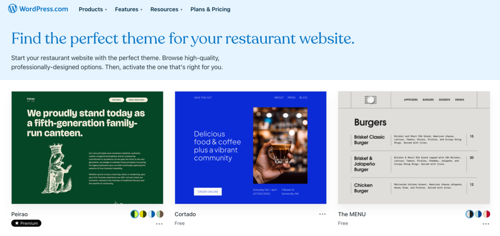 WordPress restaurant themes library