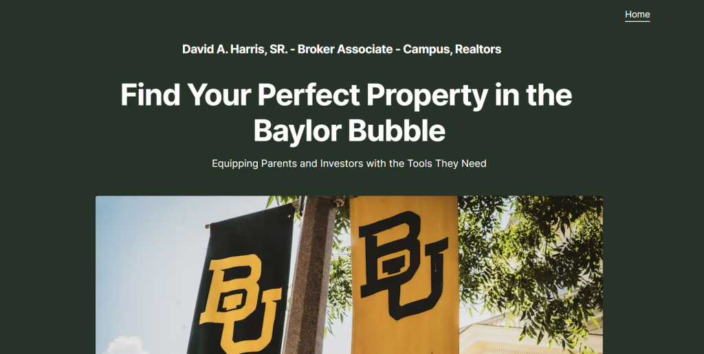 La page d'accueil de Baylor Bubble Real Estate Alerts