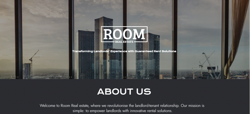 La page d'accueil de Room Real Estate