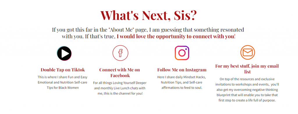 Coach Yahudith About Me social media section