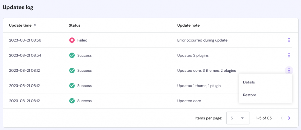 WordPress Enhanced Automatic Updates log