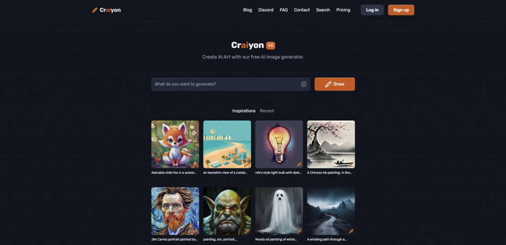 Craiyon landing page