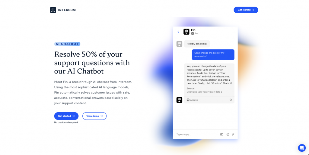 Intercom landing page