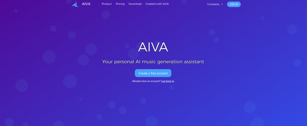 AIVA landing page