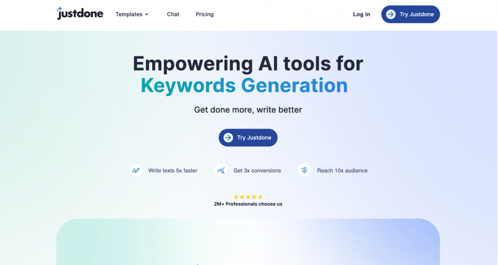 Justdone landing page