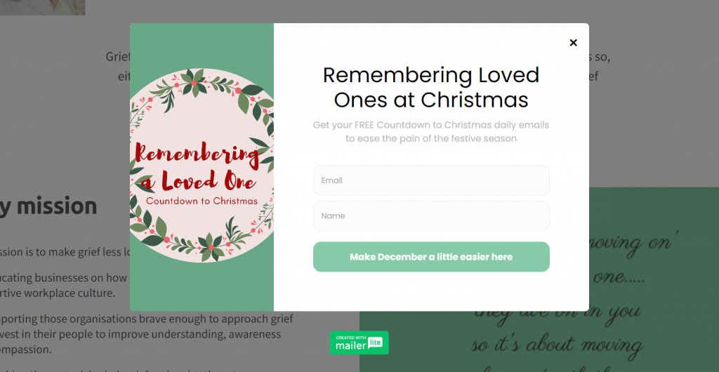 Jen Brighty Grief Coach website pop-up design
