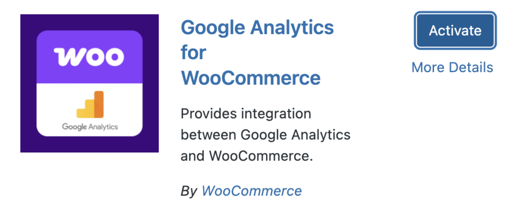 Google Analytics for WooCommerce plugin with Activate button