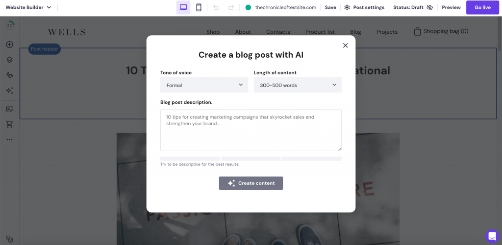 Hostinger's AI Blog Generator