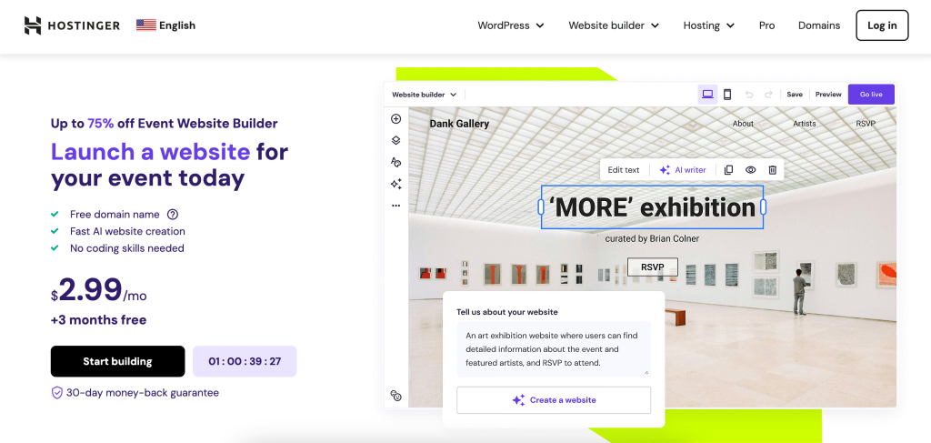 Hostinger Event Website Builder landing page